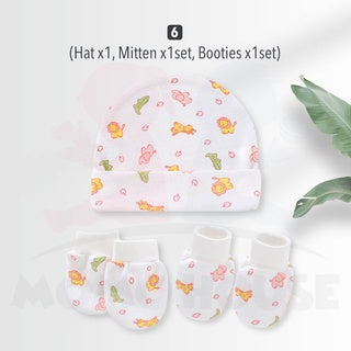 Newborn Baby Set Mittens Booties Hat Anti Scratching Hand Protection Knitted Cotton Sarung Tangan Sarung Kaki Topi Set