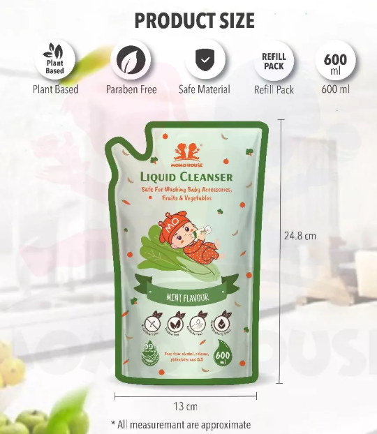 600ML Momo House Vegetable & Baby Accessories Liquid Cleanser Refill Pack Baby Bottle Wash Cecair Pencuci Botol & Puting