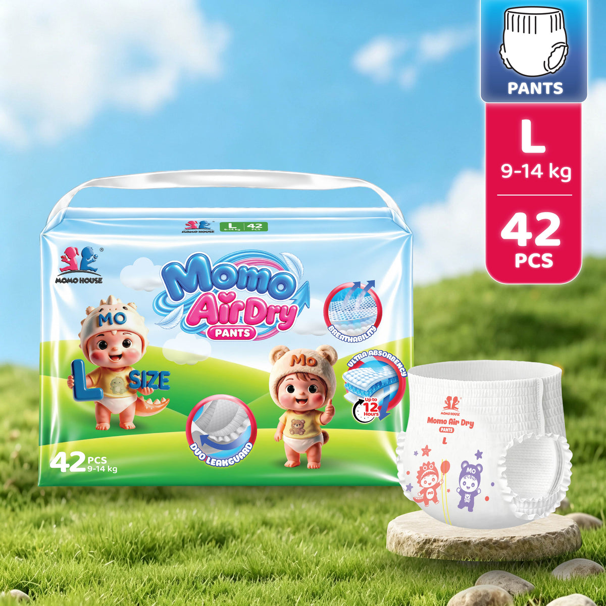 Momo House Momo AirDry Pants Lampin Pakai Buang Jenis Seluar Super Lembut Untuk Kanak-Kanak Diaper Pants Kids Super Soft Popok Bayi Bernafas Nyaman untuk Keseharian