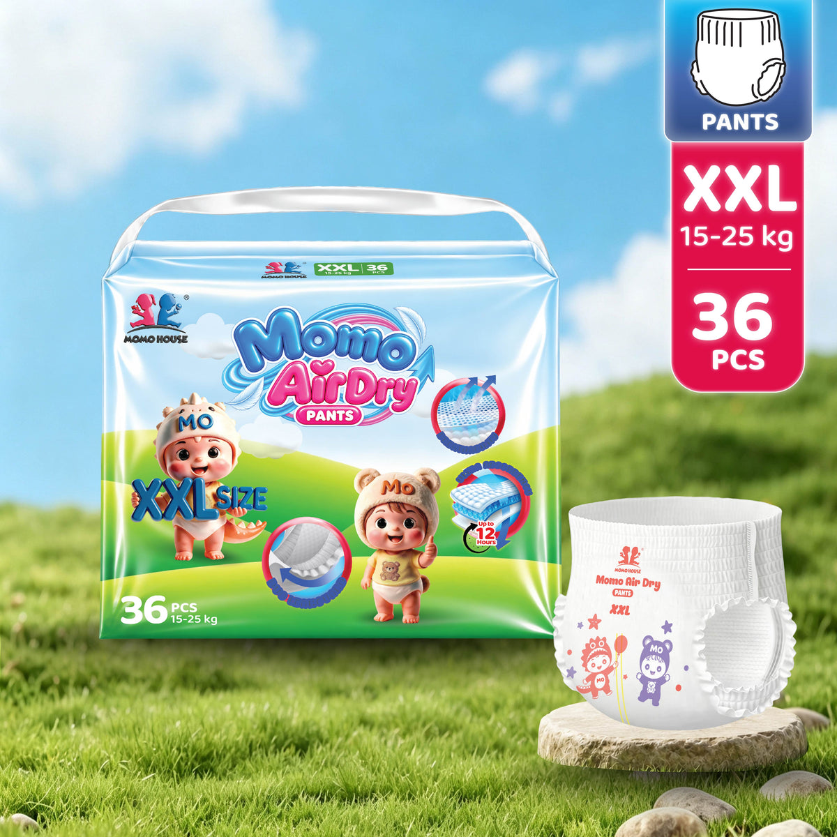 Momo House Momo AirDry Pants Lampin Pakai Buang Jenis Seluar Super Lembut Untuk Kanak-Kanak Diaper Pants Kids Super Soft Popok Bayi Bernafas Nyaman untuk Keseharian