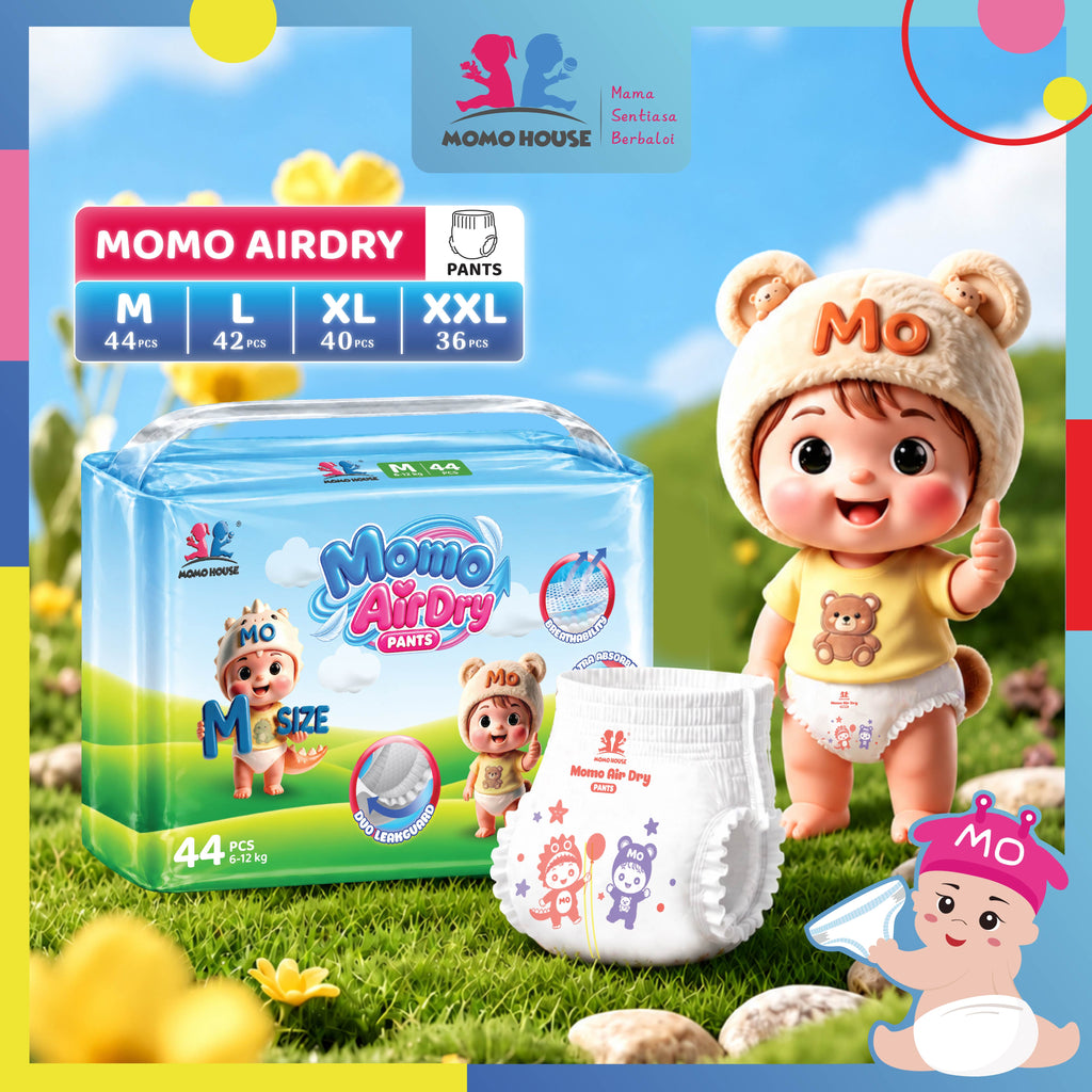 Momo House Momo AirDry Pants Lampin Pakai Buang Jenis Seluar Super Lembut Untuk Kanak-Kanak Diaper Pants Kids Super Soft Popok Bayi Bernafas Nyaman untuk Keseharian