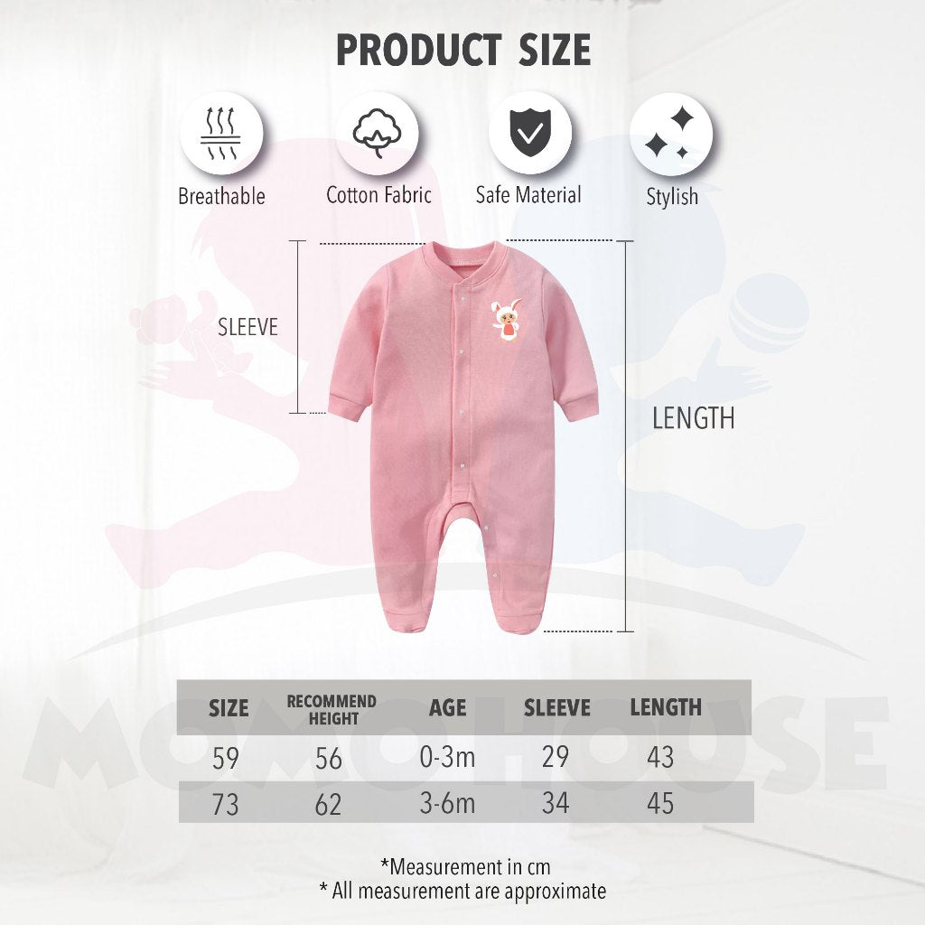 MOMO HOUSE Baby Romper Long Sleeve Newborn Baby Clothing Baju Newborn Baju Tidur Baby Sleepsuit Newborn Clothes