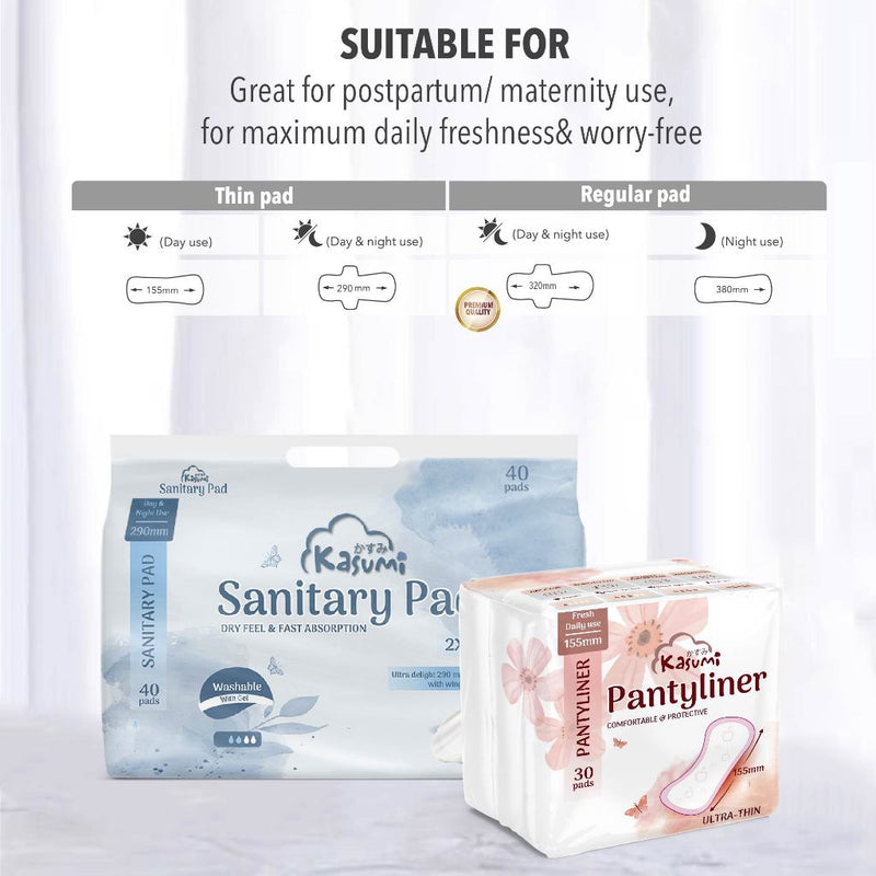 KASUMI Pad Sanitary Pad Panty Liner Pad Daily Fresh Wide & Comfortable 40s  (2 Pack With Gift)