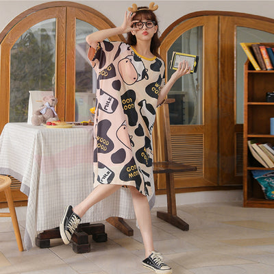 Women Dress Pyjamas 100% Cotton Short Sleeve Nightdress Sleepwear Baju Tidur Wanita Pajamas Women (WP002)