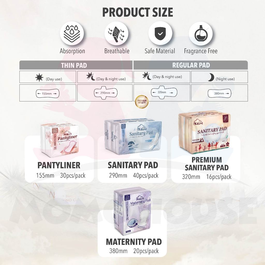 KASUMI Pad Sanitary Pad Panty Liner Pad Maternity Pad Daily Fresh Wide & Comfortable (2 Pack With Gift)