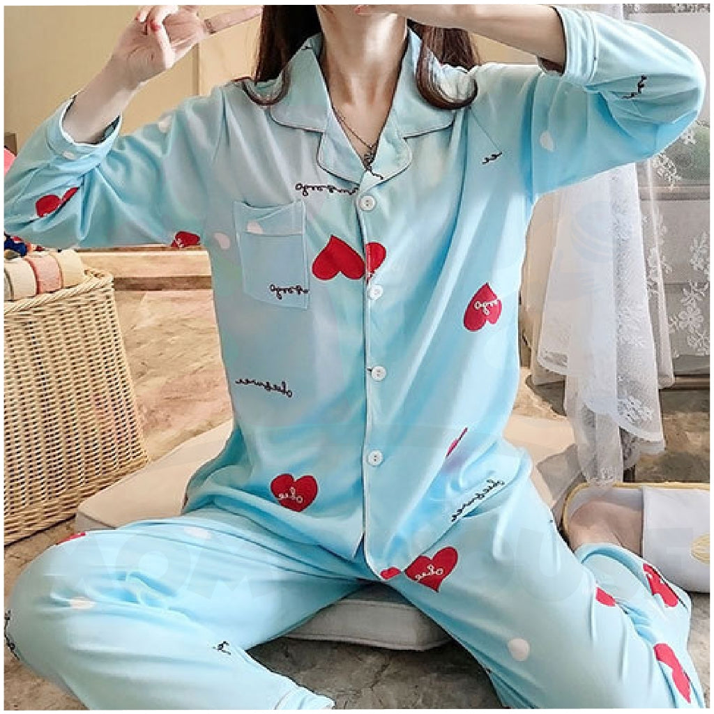 Cute Loose Women Pyjamas 100% Cotton Long Sleeve Nightwear Baju Tidur ( WP001 )