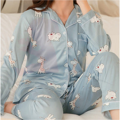 Cute Loose Women Pyjamas 100% Cotton Long Sleeve Nightwear Baju Tidur ( WP001 )