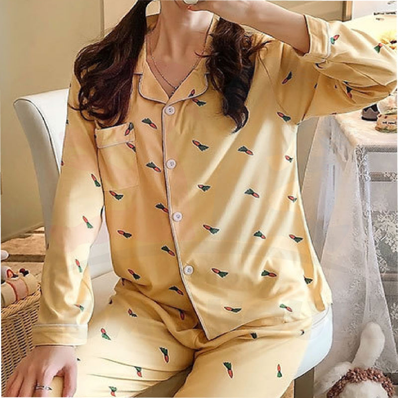 Cute Loose Women Pyjamas 100% Cotton Long Sleeve Nightwear Baju Tidur ( WP001 )