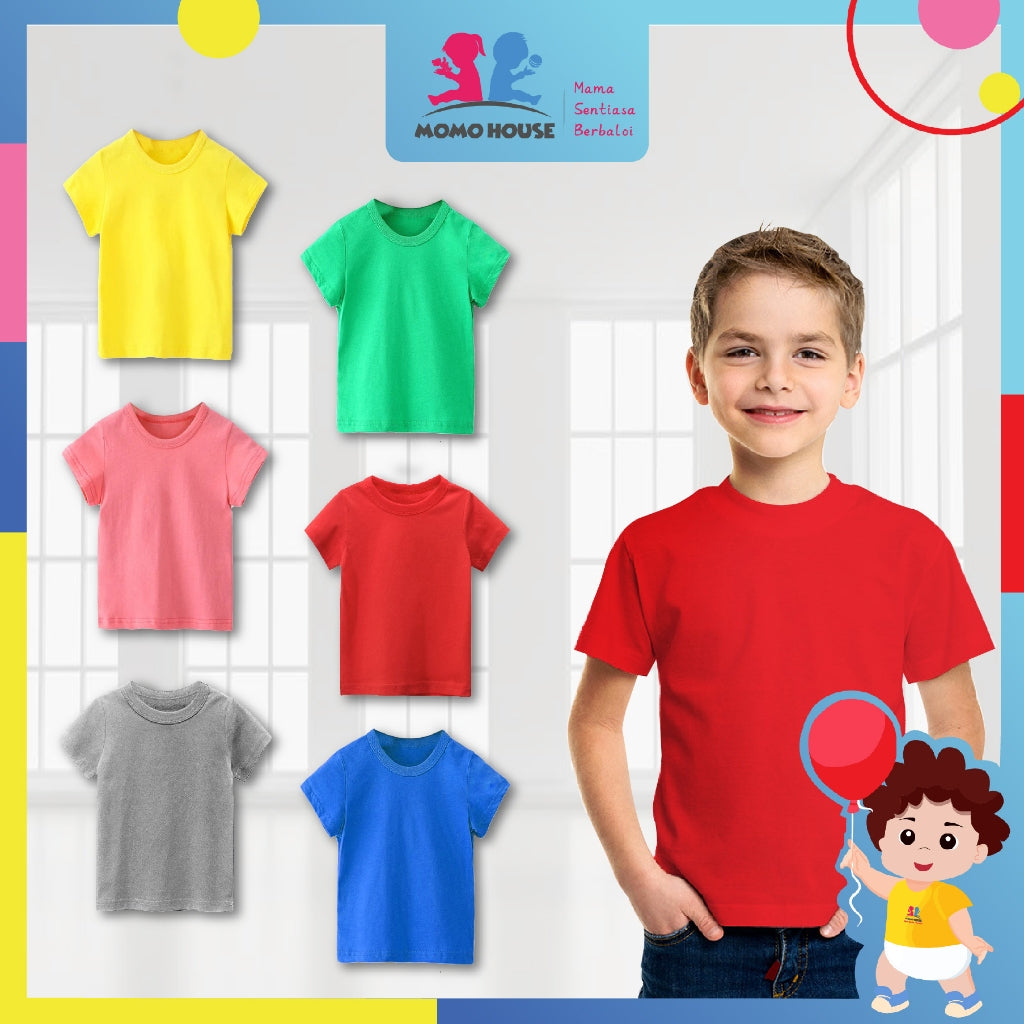 Kids T-shirt Kid s T Shirt Cotton Shirts Plain T Shirt Colour Tops Unisex Short Sleeve Tshirt Kosong Budak (MYB056)