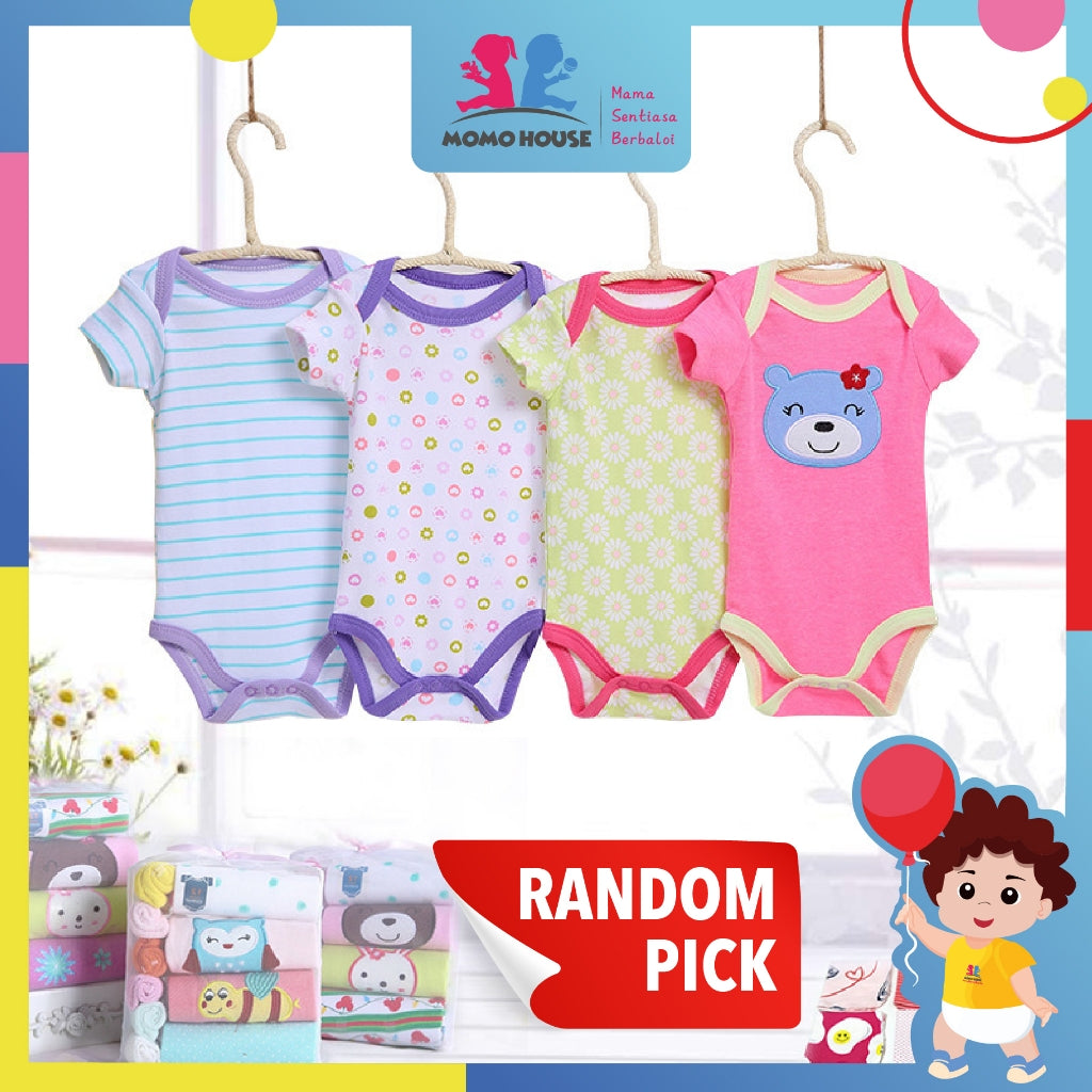5 Pcs Pure Cotton Short Sleeve Baby Romper Boy / Girl Newborn Jumpsuit Random Pick (BM005)