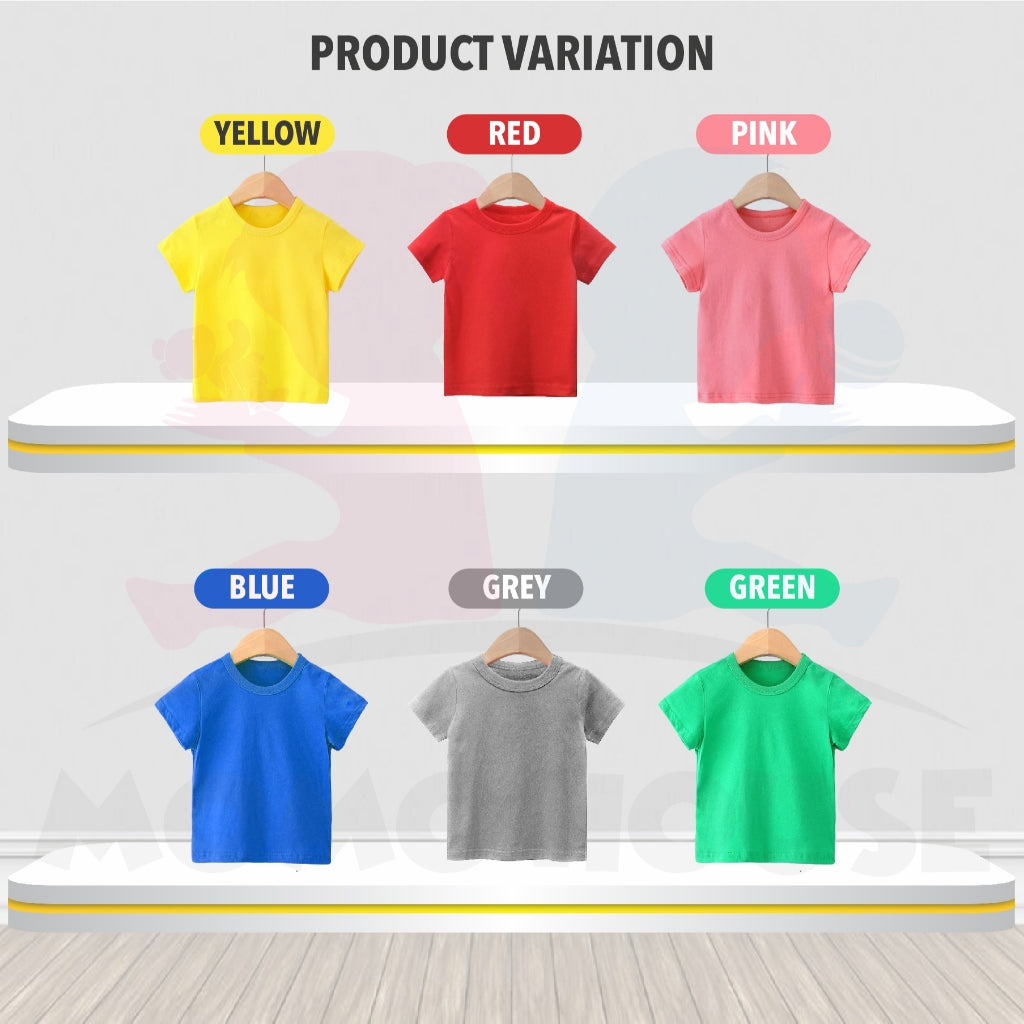Kids T-shirt Kid s T Shirt Cotton Shirts Plain T Shirt Colour Tops Unisex Short Sleeve Tshirt Kosong Budak (MYB056)