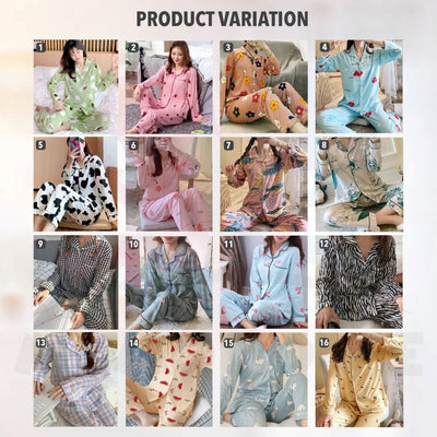 Cute Loose Women Pyjamas 100% Cotton Long Sleeve Nightwear Baju Tidur ( WP001 )