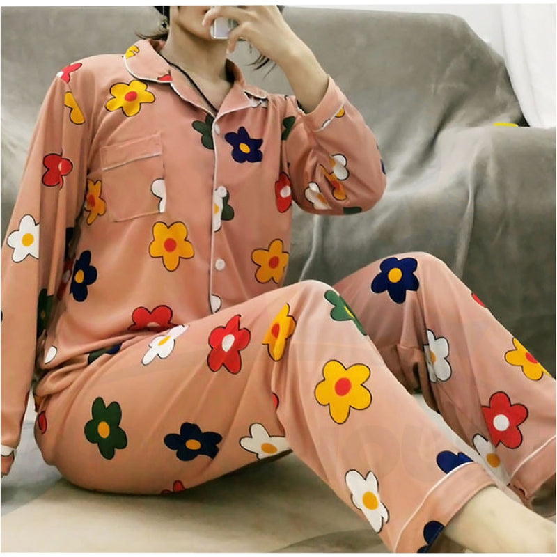 Cute Loose Women Pyjamas 100% Cotton Long Sleeve Nightwear Baju Tidur ( WP001 )