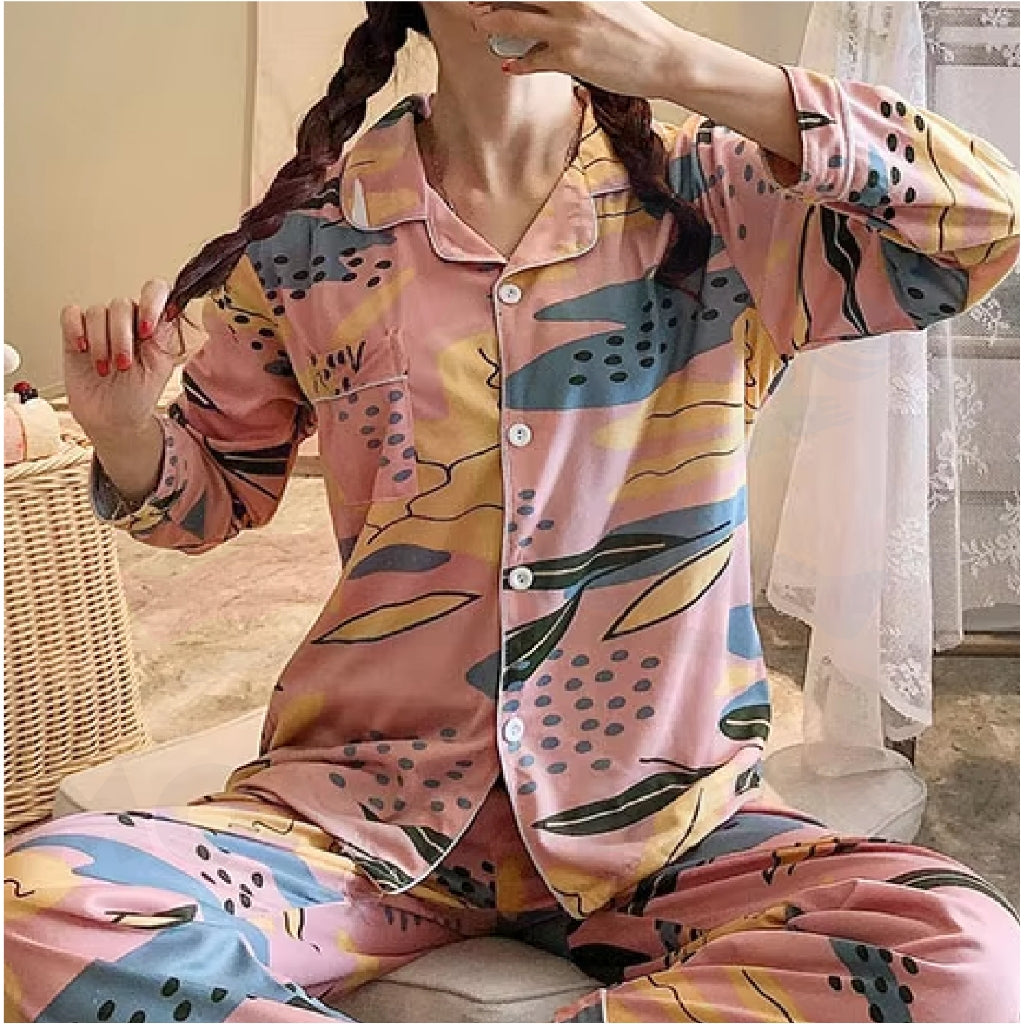 Cute Loose Women Pyjamas 100% Cotton Long Sleeve Nightwear Baju Tidur ( WP001 )