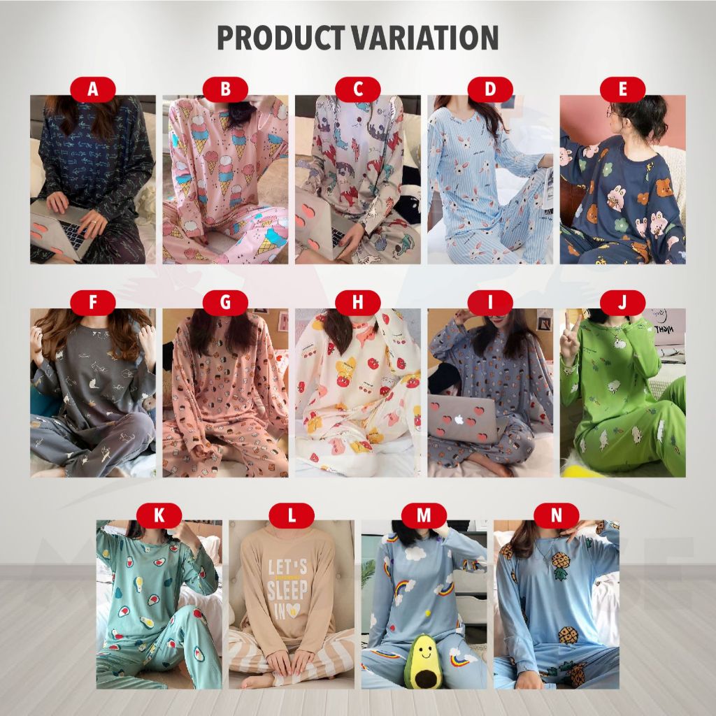 Baju Tidur Wanita Lengan Panjang Baju Tidur Perempuan Pajamas Women Cotton Pyjamas Women Sleepwear Pijamas Women (WP004)