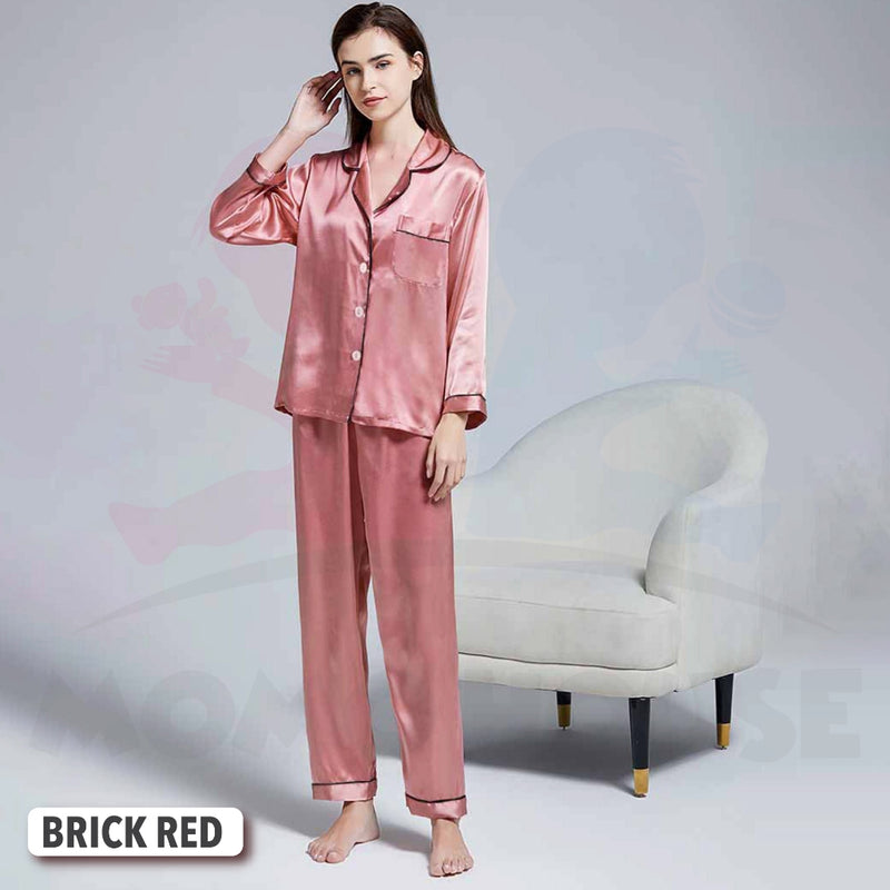 Long Sleeve Satin Silk Sleepwear Pyjamas Lengan Panjang Baju Tidur Unisex Pyjamas Nightwear Kain Licin (WP003)