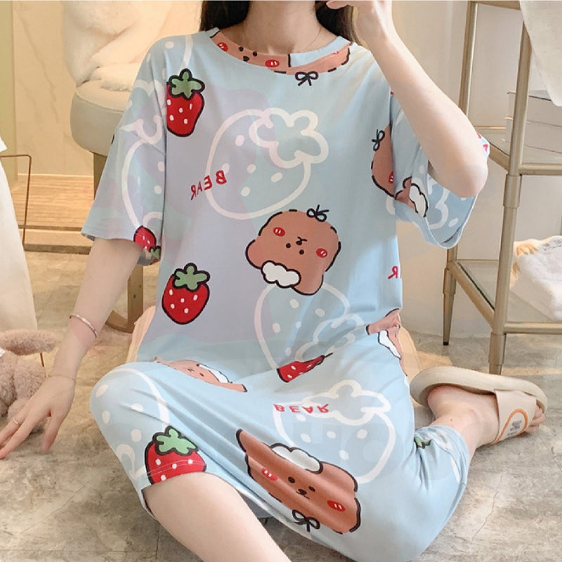 Women Dress Pyjamas 100% Cotton Short Sleeve Nightdress Sleepwear Baju Tidur Wanita Pajamas Women (WP002)