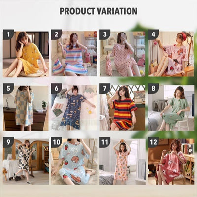 Women Dress Pyjamas 100% Cotton Short Sleeve Nightdress Sleepwear Baju Tidur Wanita Pajamas Women (WP002)
