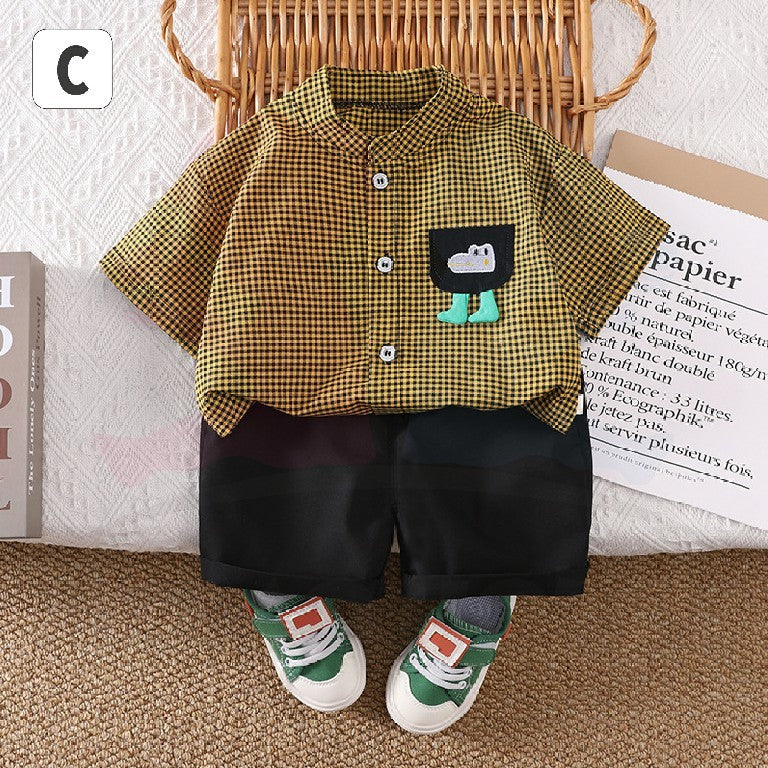 Summer Children Cotton Child Boys Girls Clothes Plaid Shirts Shorts 2Pcs/sets Infant Kids Fashion Toddler Tracksuits 0-5