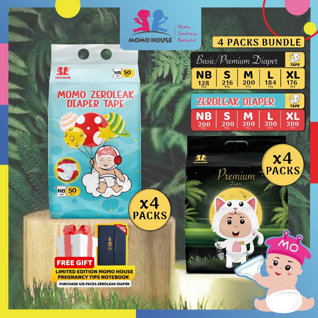 4 Packs Momo Zeroleak Momo House Baby Diaper Tape  - NB / S / M / L / XL