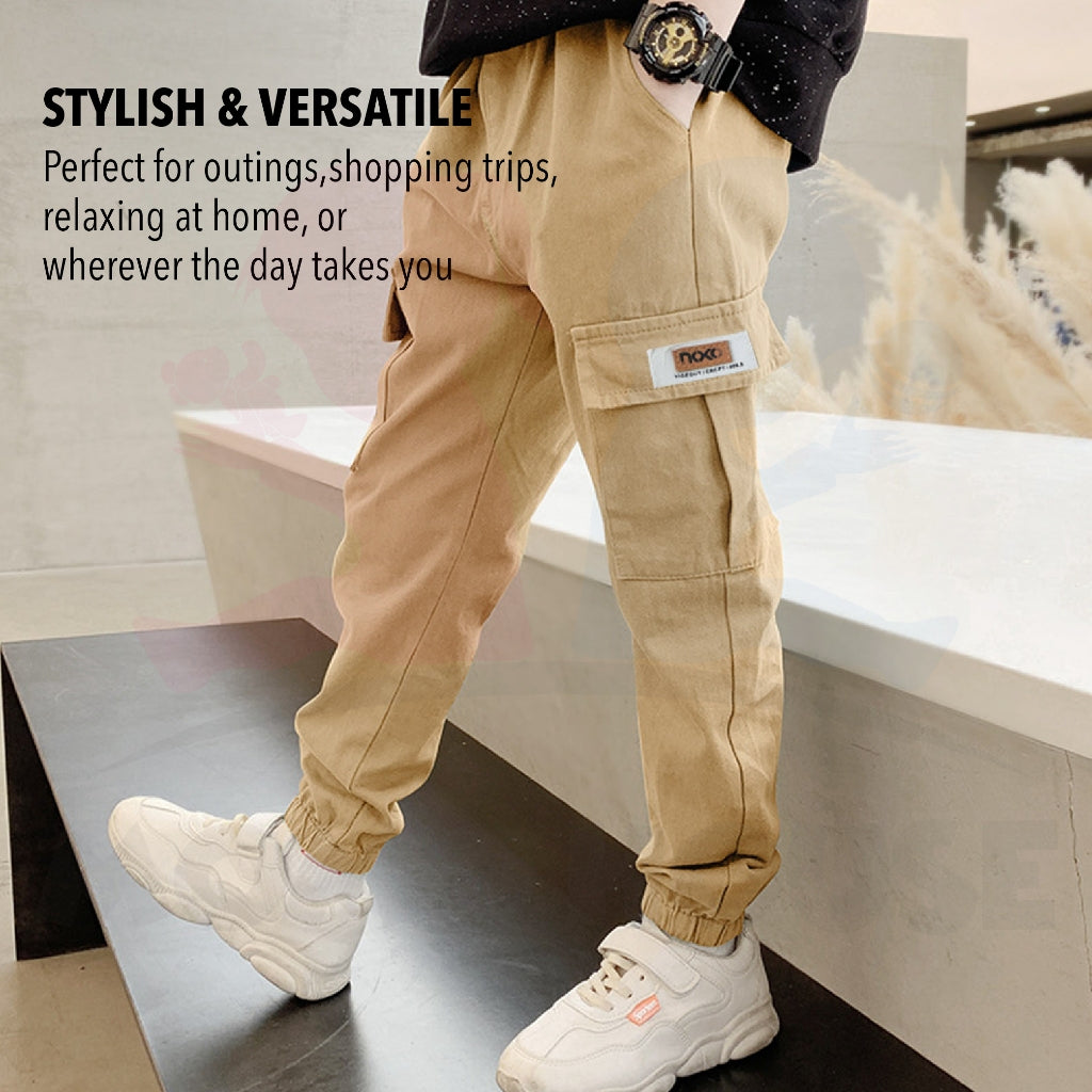 Kids Cooling Cargo Jogger with Elastic Waistband Seluar Cargo Kanak-Kanak Waistband Getah