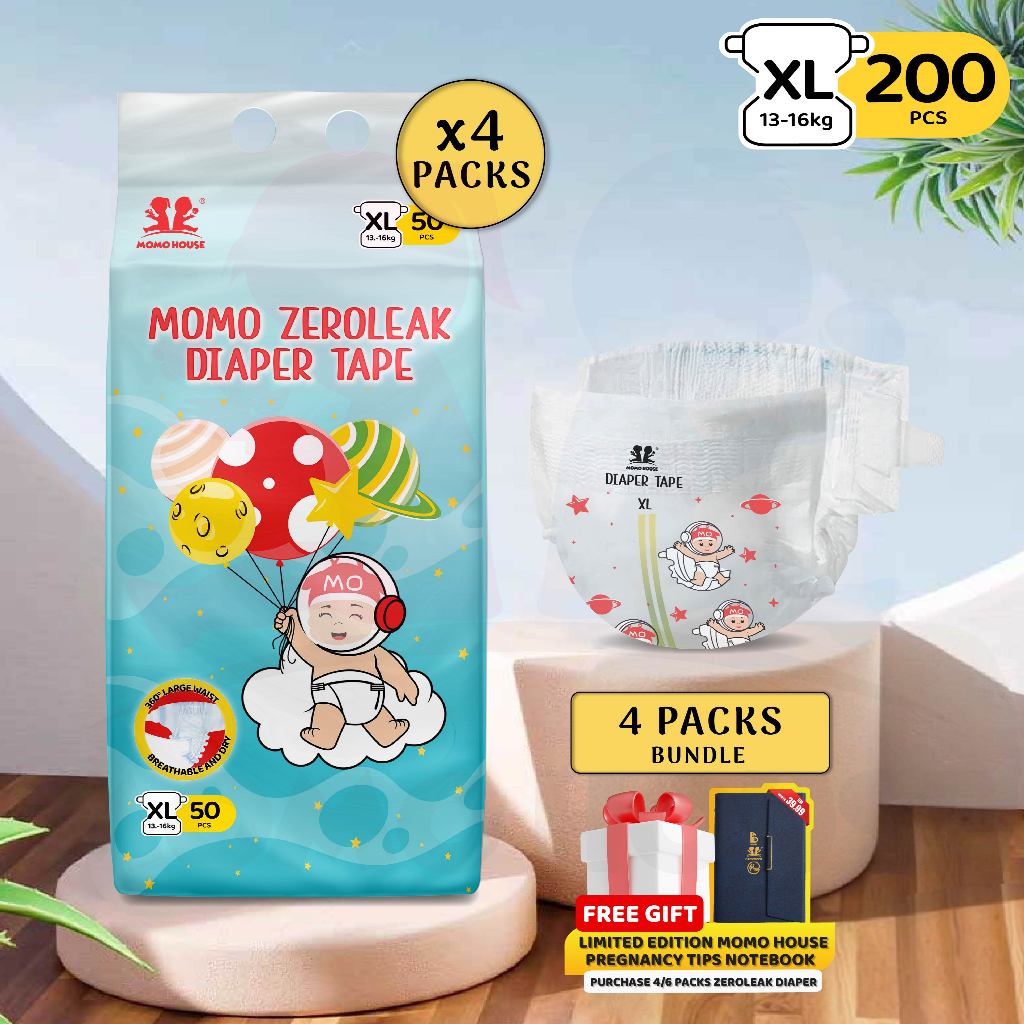 4 Packs Momo Zeroleak Momo House Baby Diaper Tape  - NB / S / M / L / XL