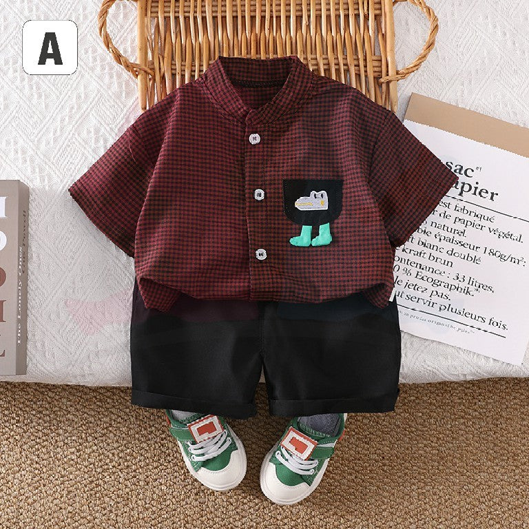Summer Children Cotton Child Boys Girls Clothes Plaid Shirts Shorts 2Pcs/sets Infant Kids Fashion Toddler Tracksuits 0-5