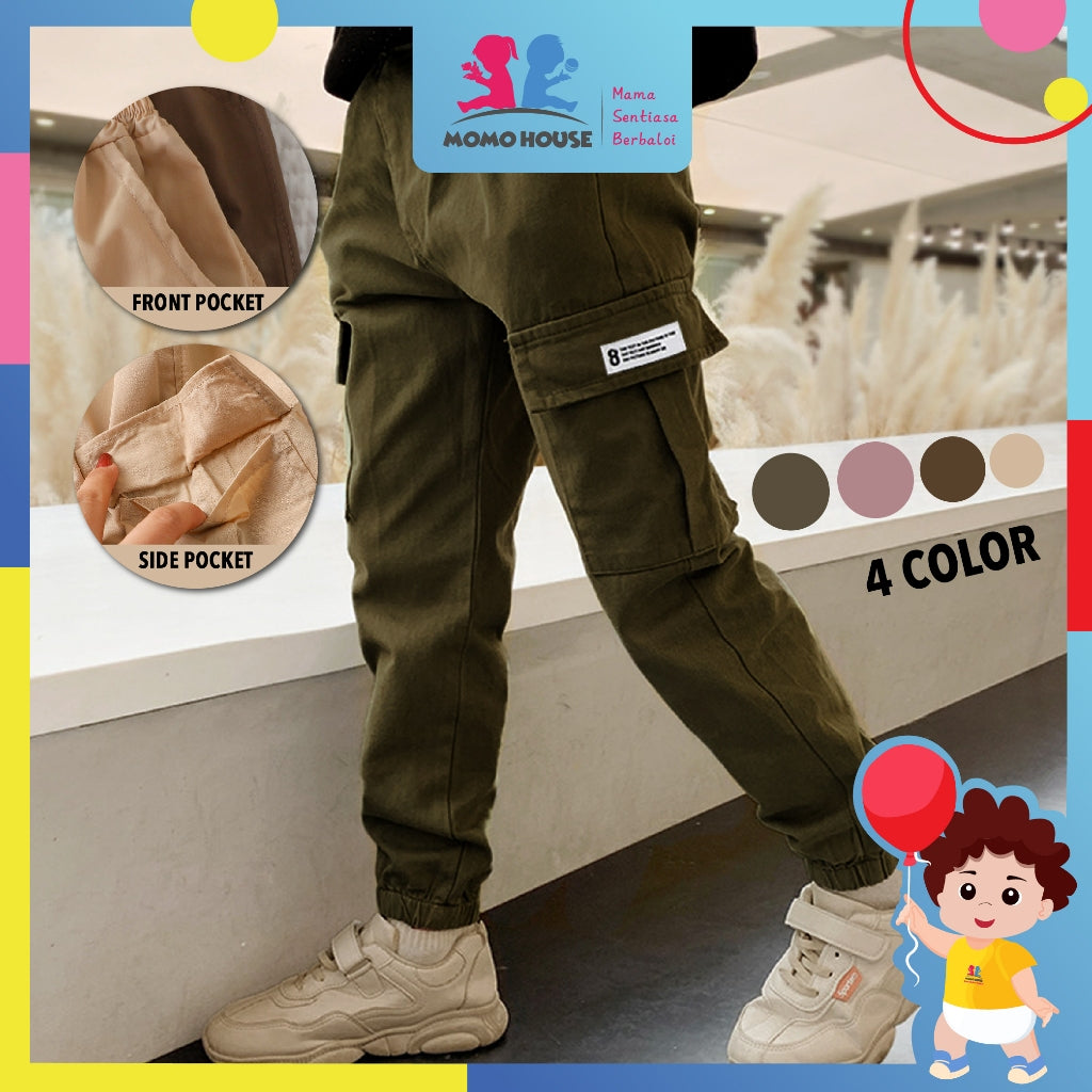 Kids Cooling Cargo Jogger with Elastic Waistband Seluar Cargo Kanak-Kanak Waistband Getah