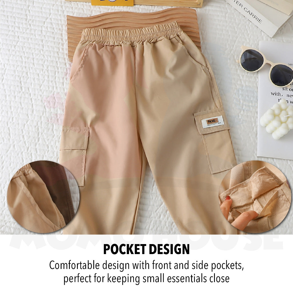 Kids Cooling Cargo Jogger with Elastic Waistband Seluar Cargo Kanak-Kanak Waistband Getah