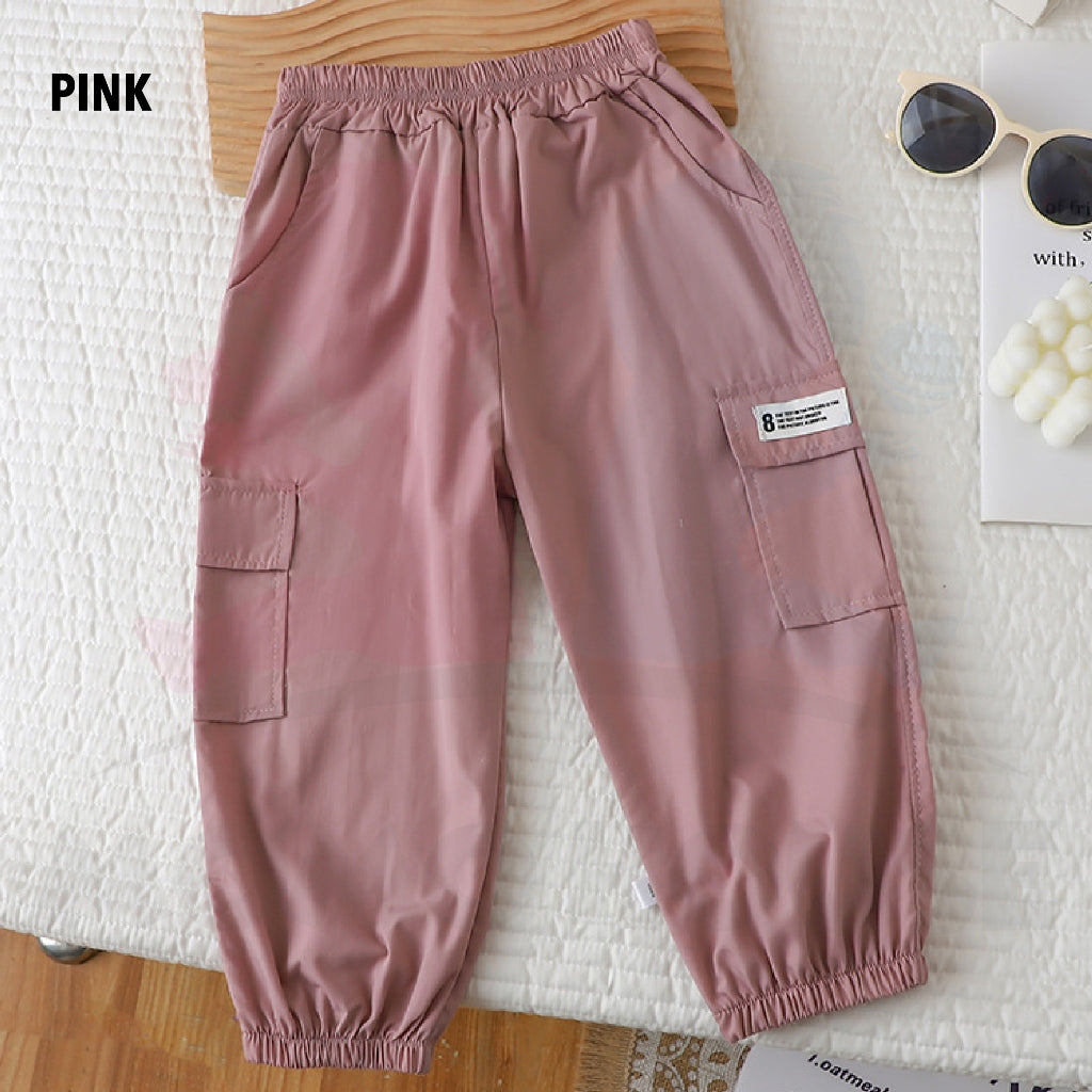 Kids Cooling Cargo Jogger with Elastic Waistband Seluar Cargo Kanak-Kanak Waistband Getah