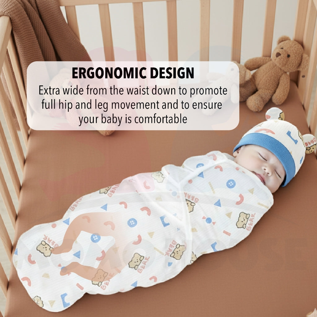 2 in 1 Set Baby Newborn Swadle Wrap With Hat Cotton Kain Bedung Bayi Dengan Topi Lembut