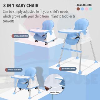 3 in 1 Baby Kids Safety Dining High Chair Booster Seat With Wheels