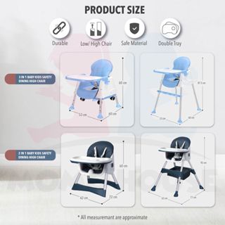 3 in 1 Baby Kids Safety Dining High Chair Booster Seat With Wheels