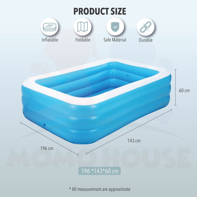 (L)196x(W)143x(H)60cm - Inflatable 3 Rings Swimming Pool