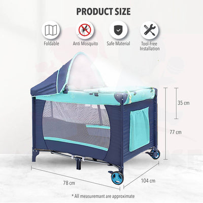 2 Level Portable Baby Playpen Travel Cot Bed With Mosquito Net and Slde Slide Door