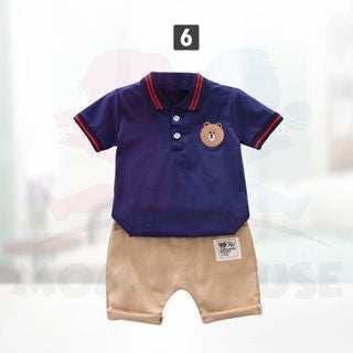 Short Sleeve Baby Boy Kids Polo Shirt Set Dino Design POLO T-shirt + Pant Baju Kanak-Kanak Lengan Pendek T-shirt(MYB039)