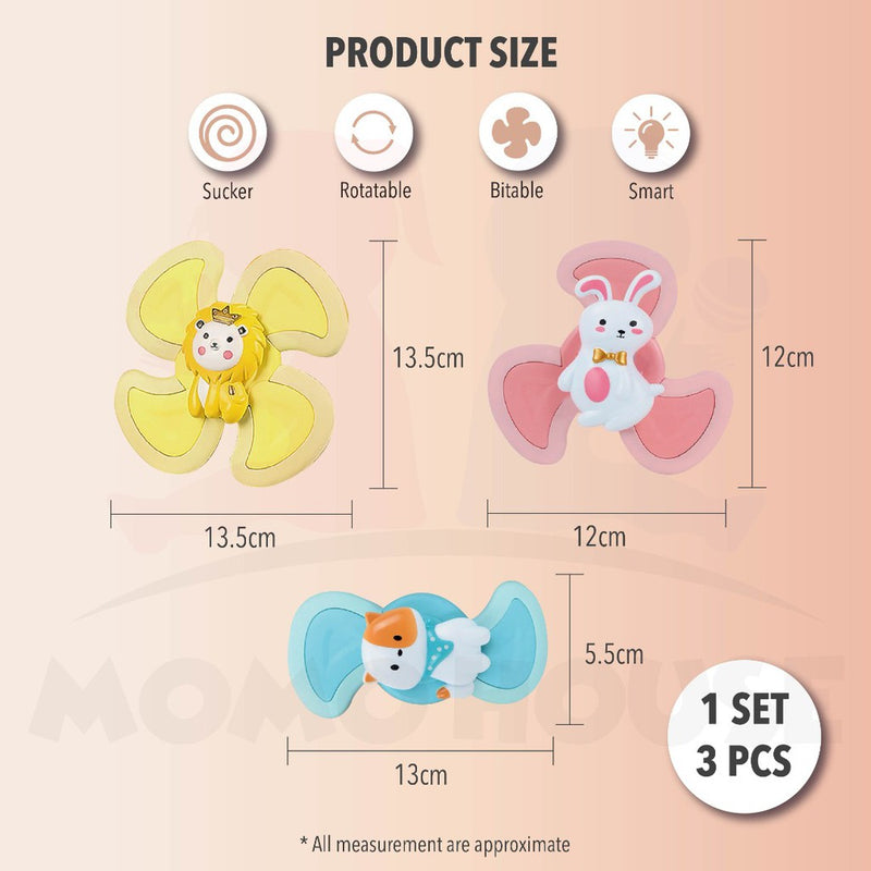 Cartoon Animal Spinning Toy Suction Cup Baby Kids Hand Spinner Bath Toys Mainan Pusingan