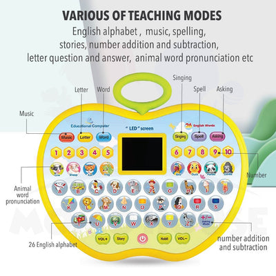 Kids Apple Learning Computer Machine With LED Screen Baby Education Learning Machine Alphabet Music Mainan Kanak-Kanak