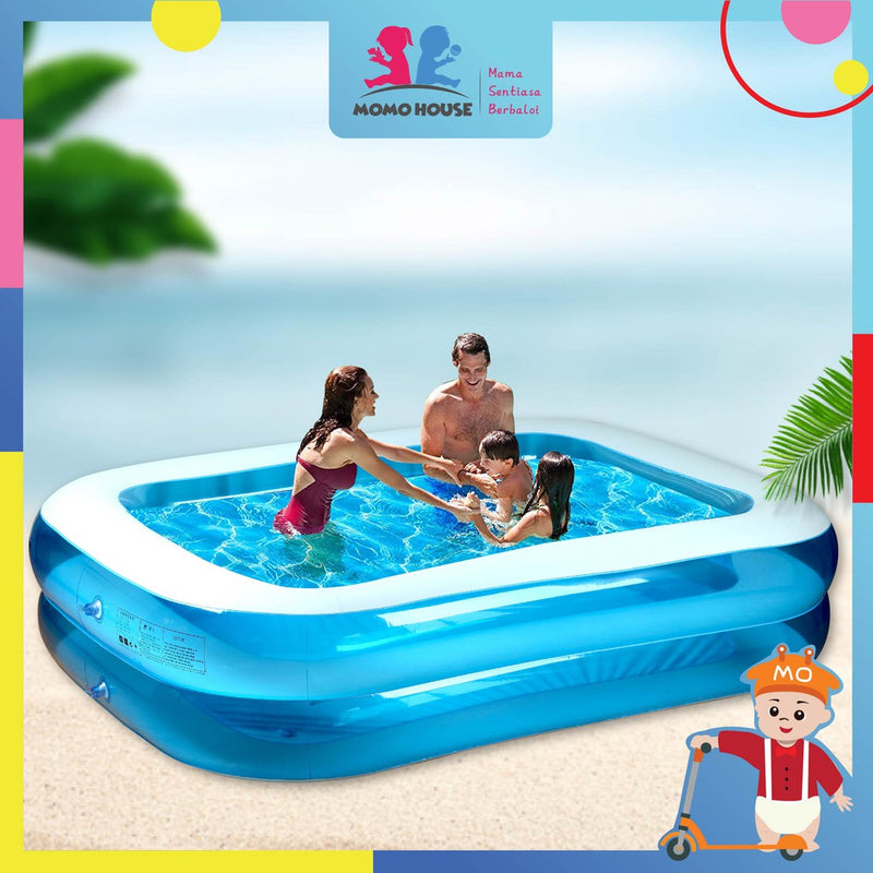 (L)200x(W)150x(H)50cm Inflatable 2 Ring Swimming Pool Kolam Renang Electric Air Pump Kolam Mandi Besar