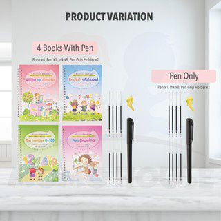 (Free Pens) 4 Book Magic Writing Copybook Calligraphy Writing Book For Kid Buku Latihan