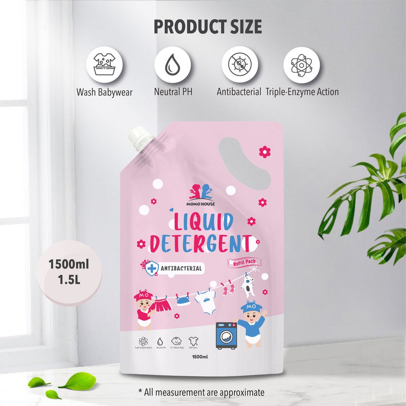 1500ML/1.5L Momo House Liquid Detergent Spout Pouch Antibacterial Cleaner Refill Pack Laundry Detergent Baby