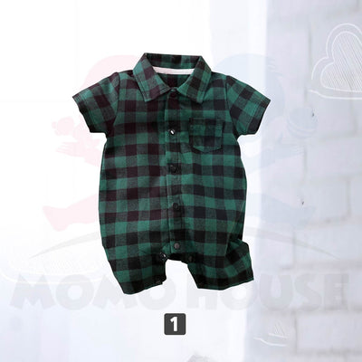 Newborn Baby Boy & Girl Plaid Print Short Sleeve Romper Baju Kanak Kanak Romper Jumpsuit (MYB040)