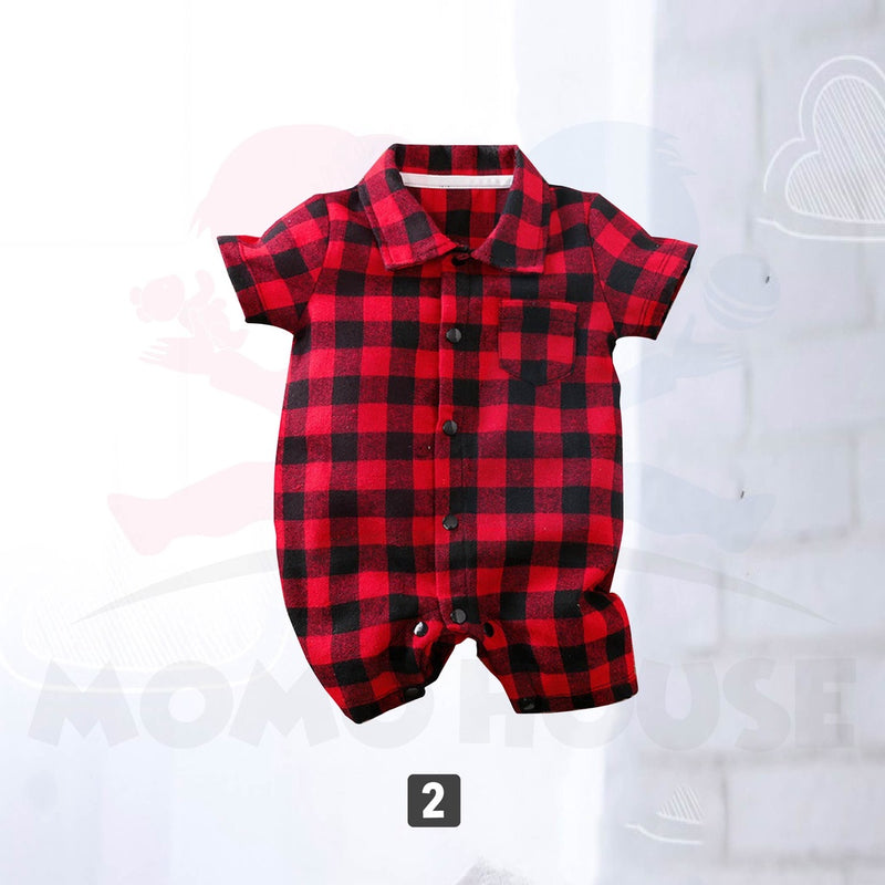 Newborn Baby Boy & Girl Plaid Print Short Sleeve Romper Baju Kanak Kanak Romper Jumpsuit (MYB040)