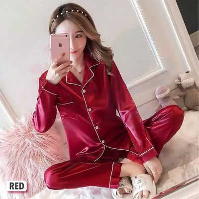 Long Sleeve Satin Silk Sleepwear Pyjamas Lengan Panjang Baju Tidur Unisex Pyjamas Nightwear Kain Licin (WP003)