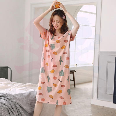 Women Dress Pyjamas 100% Cotton Short Sleeve Nightdress Sleepwear Baju Tidur Wanita Pajamas Women (WP002)