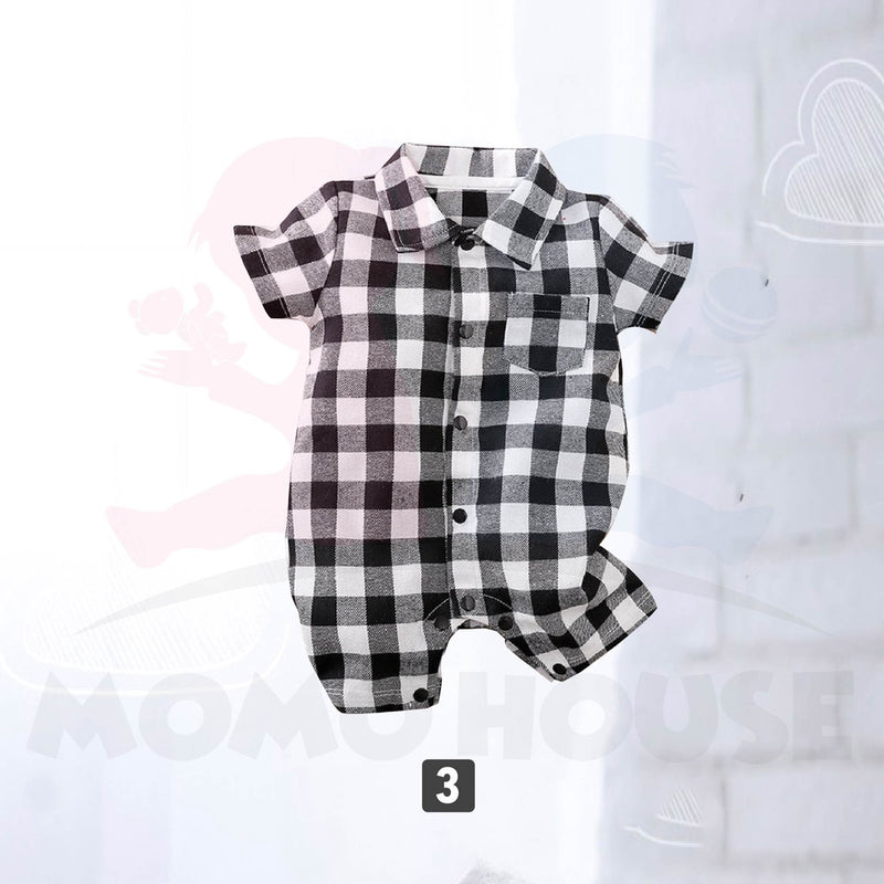 Newborn Baby Boy & Girl Plaid Print Short Sleeve Romper Baju Kanak Kanak Romper Jumpsuit (MYB040)