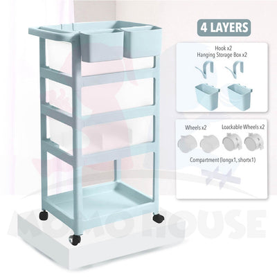 Portable Baby storage Trolley 3 Layer and 4 Layer With Drawer Rak Bayi 3 Tingkat Dengan Roda