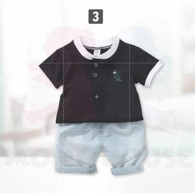 Short Sleeve Baby Boy Kids Polo Shirt Set Dino Design POLO T-shirt + Pant Baju Kanak-Kanak Lengan Pendek T-shirt(MYB039)