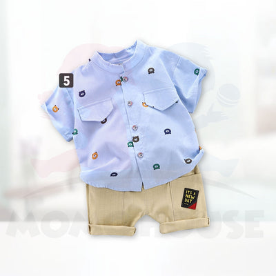 Newborn Baby Boy Clothing Shirt Short Sleeve Set (BM025)