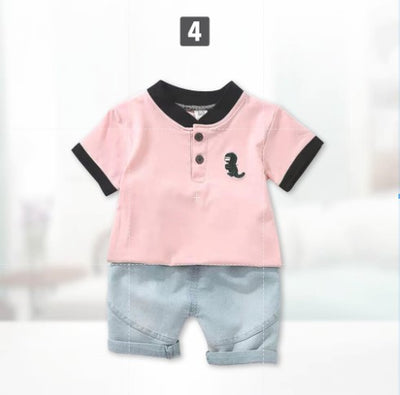 Short Sleeve Baby Boy Kids Polo Shirt Set Dino Design POLO T-shirt + Pant Baju Kanak-Kanak Lengan Pendek T-shirt(MYB039)